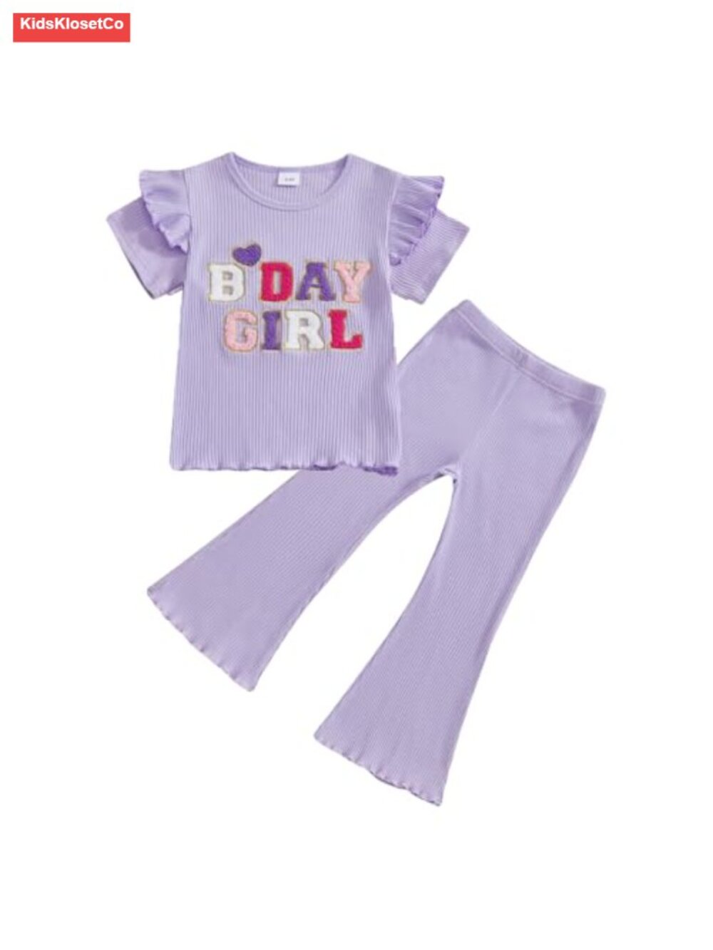 Toddler Girl Ribbed Ruffle Sleeve Shirt & Flare Pant Set 2pcs